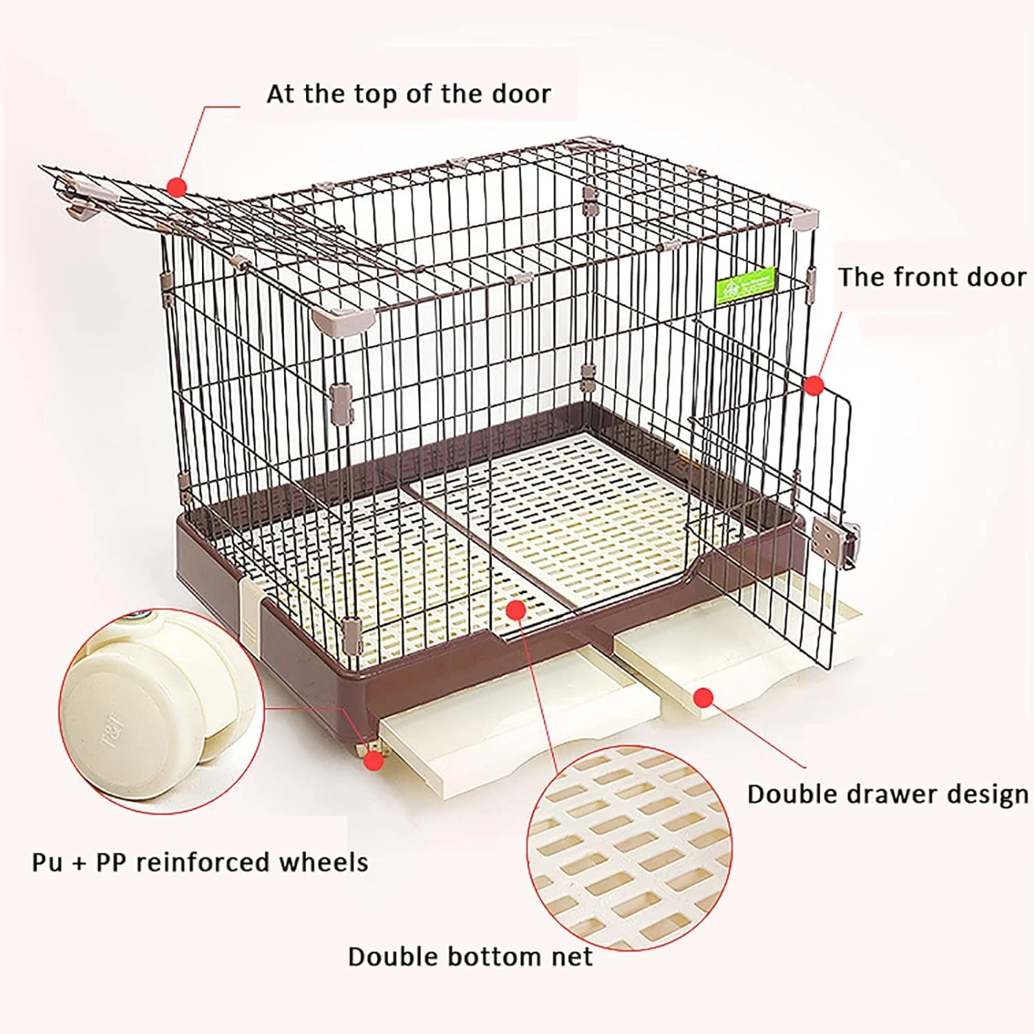 قفس سگ xzlL-jtkm، لانه فلزی و محفظه بازی سگ، محوطه بازی حیوانات خانگی با چرخ های قفل شونده، سینی کشویی، نصب آسان، مناسب برای گربه ها و سگ های کوچک