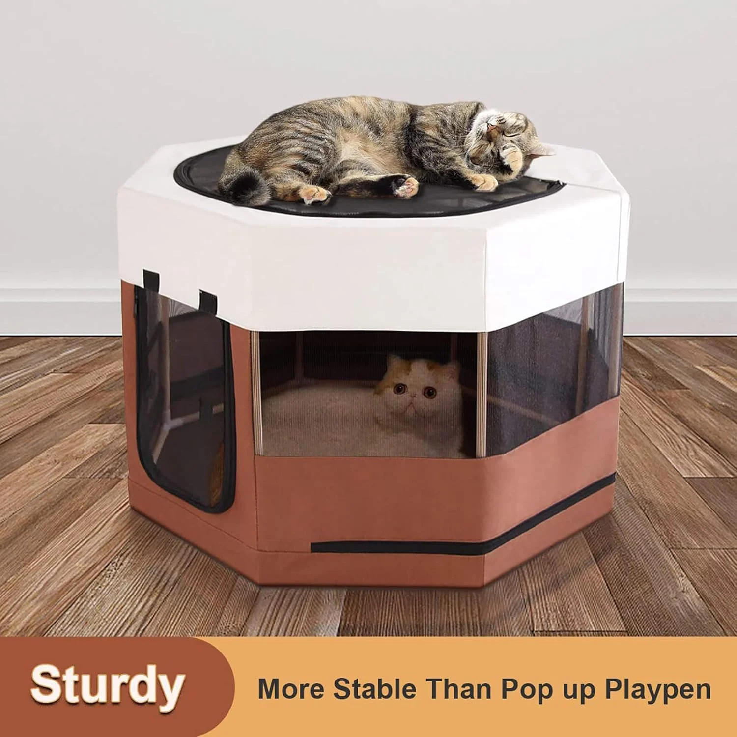 محوطه بازی قابل حمل حیوانات خانگی با قاب چوبی، محوطه بازی حیوانات خانگی برای سگ های کوچک، محوطه بازی بچه گربه برای گربه های داخل خانه، چادر سگ تاشو برای توله سگ / گربه / خوکچه هندی / همستر