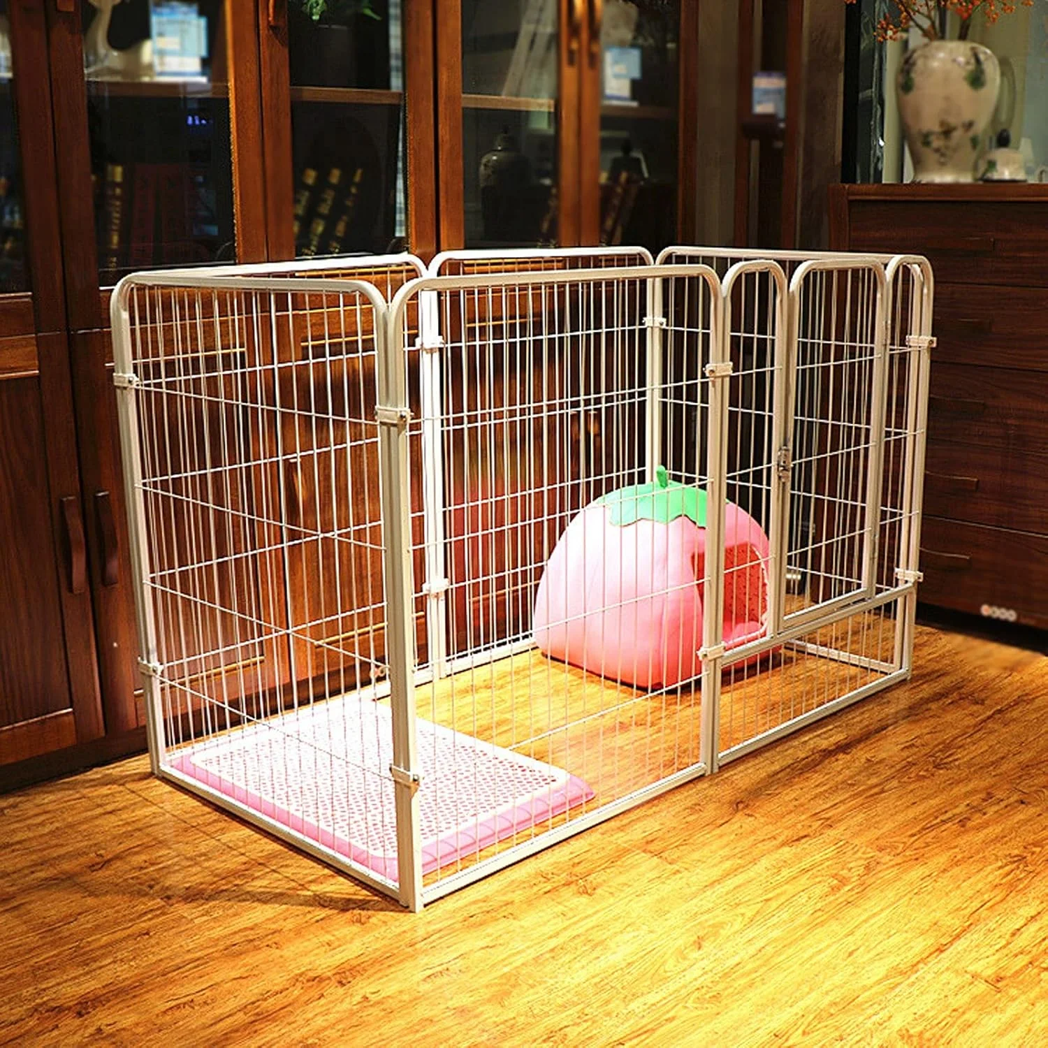 xinxinchaoshi محوطه بازی حیوانات خانگی، محوطه بازی حیوانات خانگی، محوطه بازی توله سگ، قفس سگ، حصار تمرینی، قلم حصار، دروازه حصار تاشو، قفس حیوانات کوچک داخلی، محوطه بازی توله سگ (رنگ: سفید)