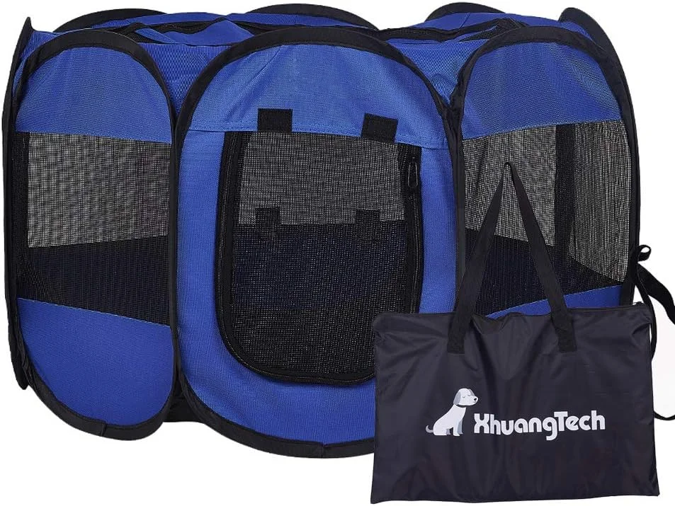 محوطه بازی تاشو و قابل حمل سگ، گربه و توله سگ شیائنگ هوانگ تکنولوژی، جنس پارچه نرم، مناسب استفاده در فضای داخلی و خارجی، ابعاد 80 در 58 سانتیمتر (آبی تیره)