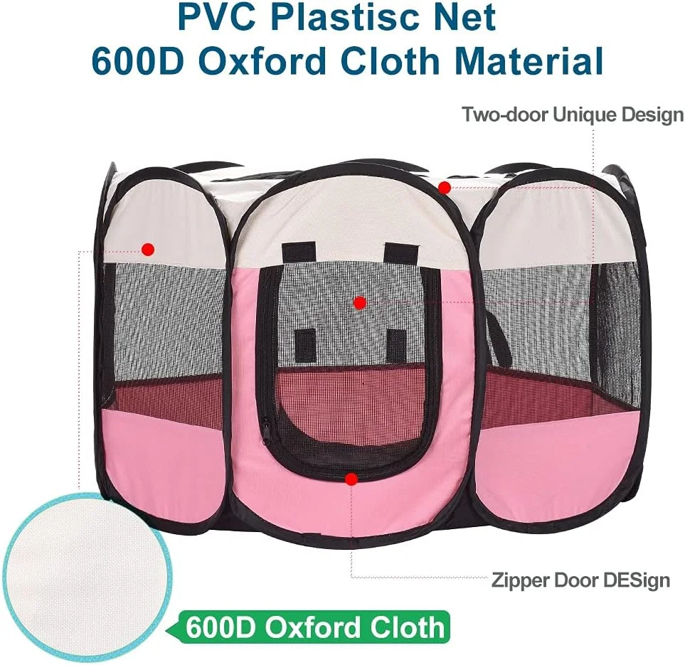 محوطه بازی تاشو قابل حمل حیوانات خانگی XianghuangTechnology، لانه سگ/گربه/توله سگ، روکش سایه توری قابل جابجایی (صورتی)