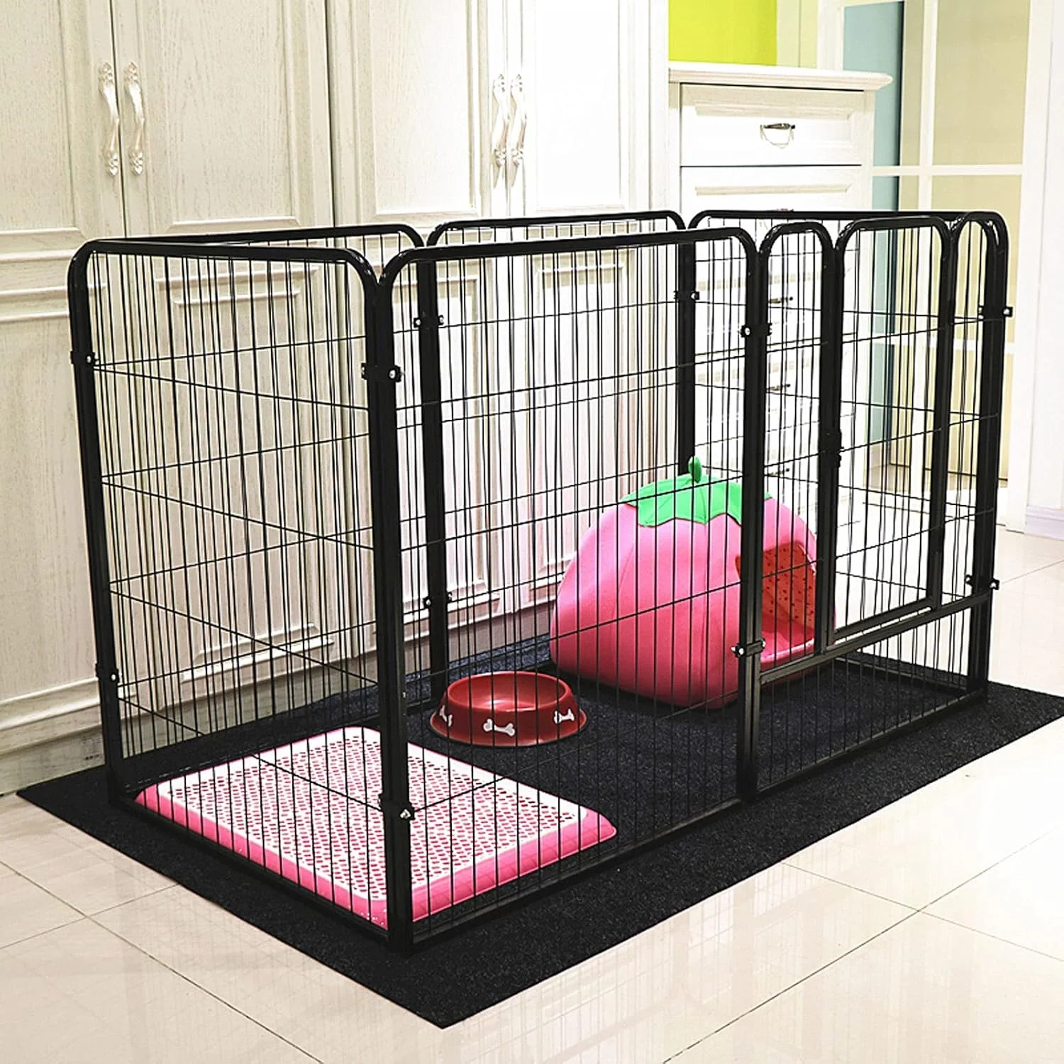 xinxinchaoshi محوطه بازی حیوانات خانگی، محوطه بازی حیوانات خانگی، محوطه بازی توله سگ، قفس سگ، حصار تمرینی، قلم حصار، دروازه حصار تاشو، قفس حیوانات کوچک داخلی، محوطه بازی توله سگ (رنگ: سفید)