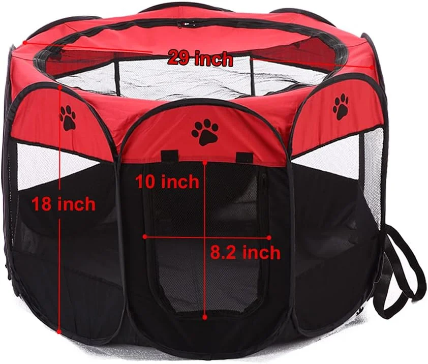 محوطه بازی تاشو و قابل حمل سگ، گربه و توله سگ XianghuangTechnology، مناسب استفاده در داخل و خارج از خانه (قرمز)