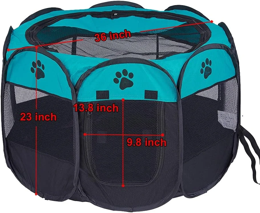 محوطه بازی تاشو و قابل حمل سگ، گربه و توله سگ XianghuangTechnology از جنس پارچه نرم، مناسب استفاده در داخل و خارج از منزل، قفس لانه حیوانات خانگی، قطر 31 در ارتفاع 23 (آبی)