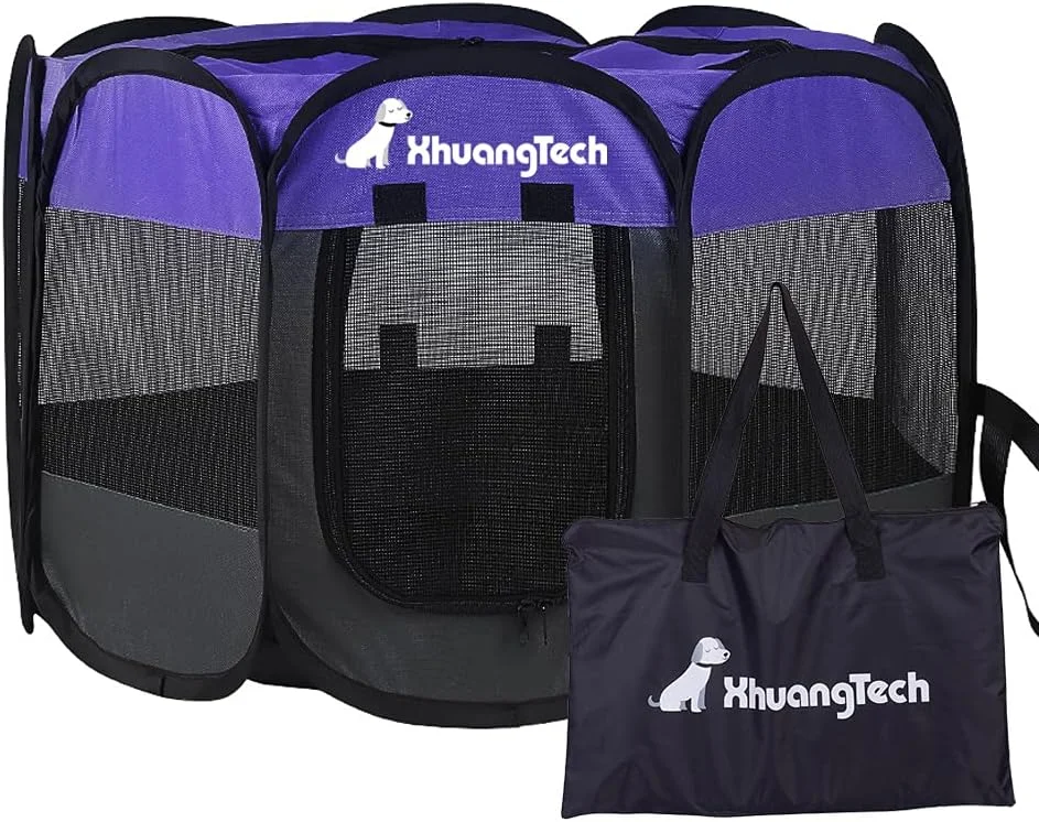 محوطه بازی تاشو و قابل حمل سگ و گربه شیائنگ هوانگ تکنولوژی، مناسب استفاده در داخل و خارج از خانه، لانه حیوانات خانگی، قطر 80 سانتی متر در ارتفاع 58 سانتی متر (بنفش)