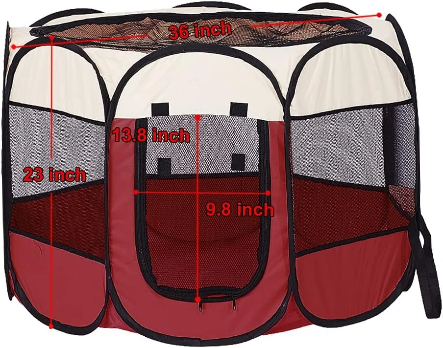 محوطه بازی تاشو و قابل حمل سگ، گربه و توله سگ XianghuangTechnology، جنس پارچه نرم، مناسب استفاده در فضای داخلی و خارجی، قفس لانه حیوانات خانگی، قطر 78 سانتی متر، ارتفاع 58 سانتی متر (بژ و قرمز)