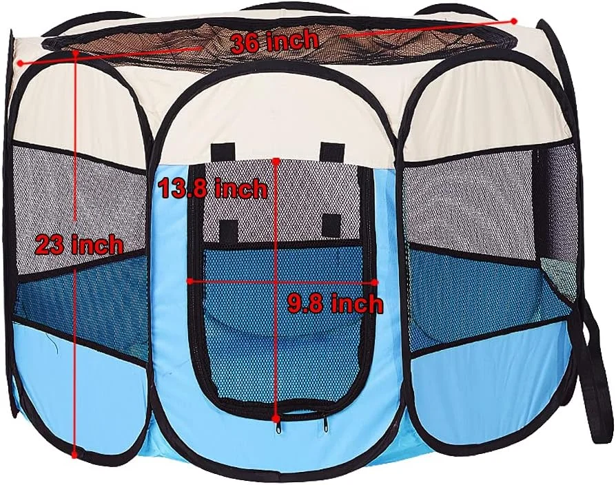 محوطه بازی تاشو و قابل حمل سگ، گربه و توله سگ XianghuangTechnology از جنس پارچه نرم، مناسب استفاده در داخل و خارج از خانه، قفس لانه حیوانات خانگی، قطر 78.74 سانتی متر در ارتفاع 58.42 سانتی متر (آبی روشن)