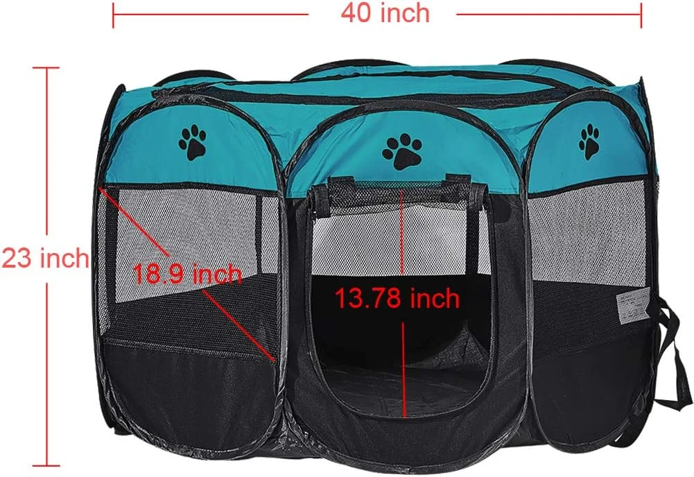 پارک بازی تاشو سگ XIMINZ، پارک بازی قابل حمل گربه، مناسب فضای داخلی/خارجی برای بچه گربه و توله سگ، چادر لانه گربه با کیف حمل، آکسفورد 600D (آبی فیروزه ای + مشکی، بزرگ، 8)