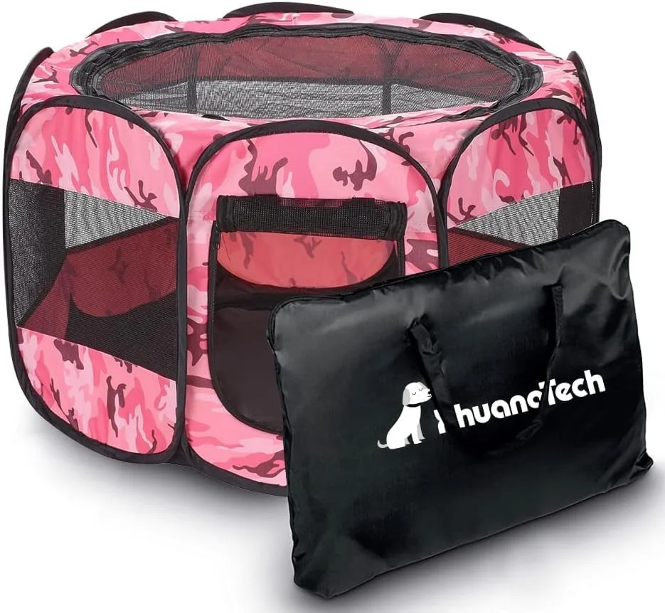 محوطه بازی تاشو و قابل حمل سگ و گربه شیائنگ هوانگ تکنولوژی، جنس پارچه نرم، مناسب استفاده در فضای داخلی و خارجی، ابعاد 80 در 58 سانتیمتر (صورتی استتاری)