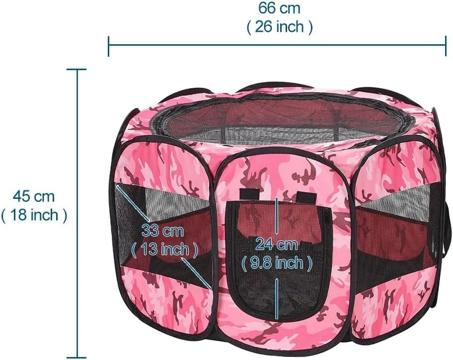 محوطه بازی تاشو و قابل حمل سگ و گربه شیائنگ هوانگ تکنولوژی، جنس پارچه نرم، مناسب استفاده در فضای داخلی و خارجی، ابعاد 80 در 58 سانتیمتر (صورتی استتاری)