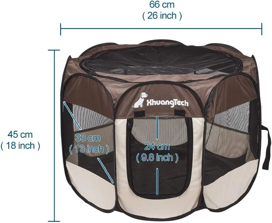 محوطه بازی تاشو و قابل حمل سگ و گربه XhuangTech از جنس پارچه نرم، مناسب استفاده در داخل و خارج از خانه + کیف حمل (قهوه ای و بژ) محوطه بازی تاشو و قابل حمل سگ و گربه XhuangTech از جنس پارچه نرم، مناسب استفاده در داخل و خارج از خانه + کیف حمل (قهوه ای و بژ)