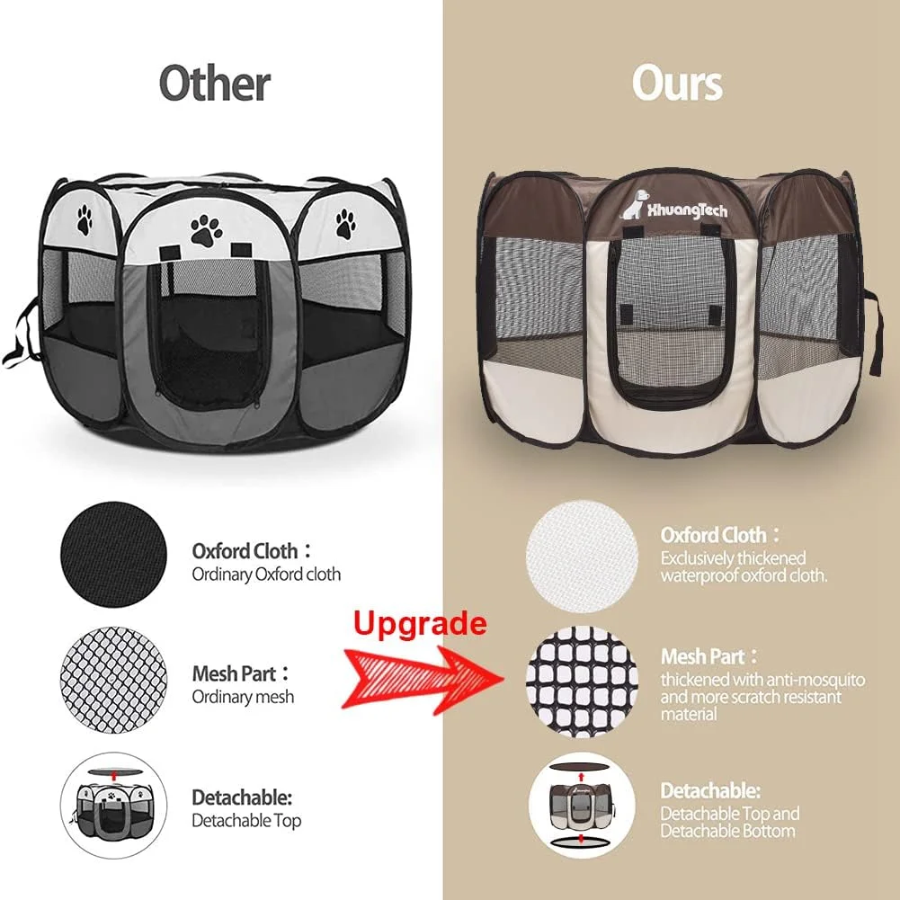 محوطه بازی تاشو و قابل حمل سگ و گربه XhuangTech از جنس پارچه نرم، مناسب استفاده در داخل و خارج از خانه + کیف حمل (قهوه ای و بژ) محوطه بازی تاشو و قابل حمل سگ و گربه XhuangTech از جنس پارچه نرم، مناسب استفاده در داخل و خارج از خانه + کیف حمل (قهوه ای و بژ)