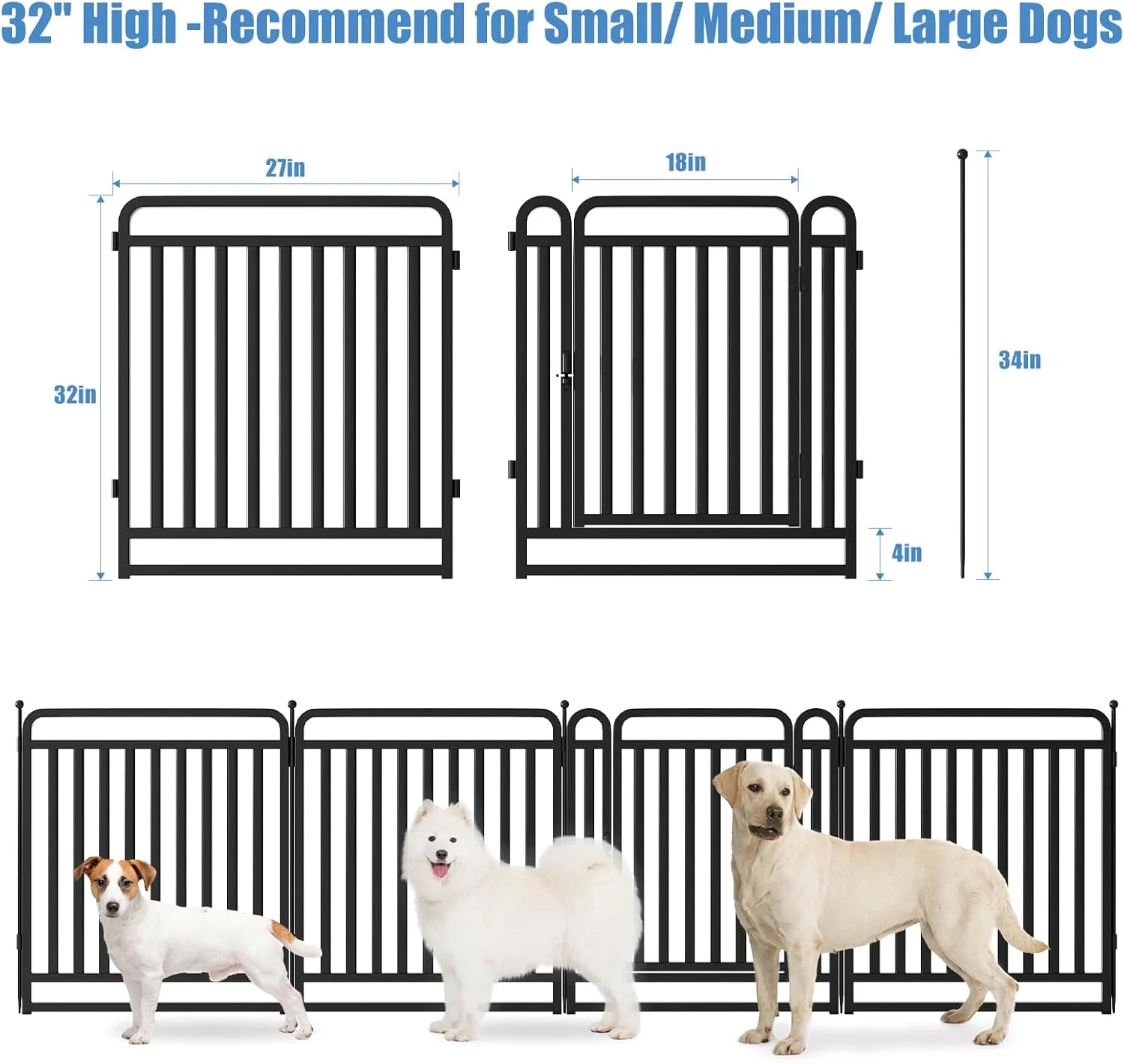 محوطه بازی سگ XDPET، حصارهای سگ برای حیاط، محوطه سگ در داخل خانه، حصار سگ قابل حمل در فضای باز، محوطه بازی سگ برای سگ های بزرگ/متوسط/کوچک، محوطه بازی سگ فلزی تاشو، با درها (A 8 پانل)