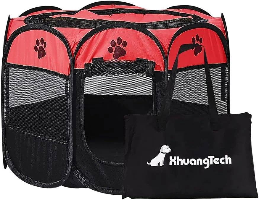 محوطه بازی تاشو و قابل حمل حیوانات خانگی شیانگ هوانگ تکنولوژی، پارچه نرم، مناسب فضای داخلی و خارجی، قطر 31 در ارتفاع 23 (قرمز)