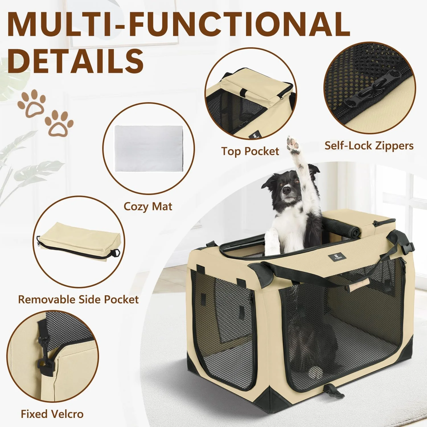  باکس حمل تاشو سگ X-ZONE PET با 3 درب، خانه حیوانات خانگی داخلی و خارجی، در اندازه ها و رنگ های مختلف موجود است، 90 سانتی متری، سفید شیری 14861381