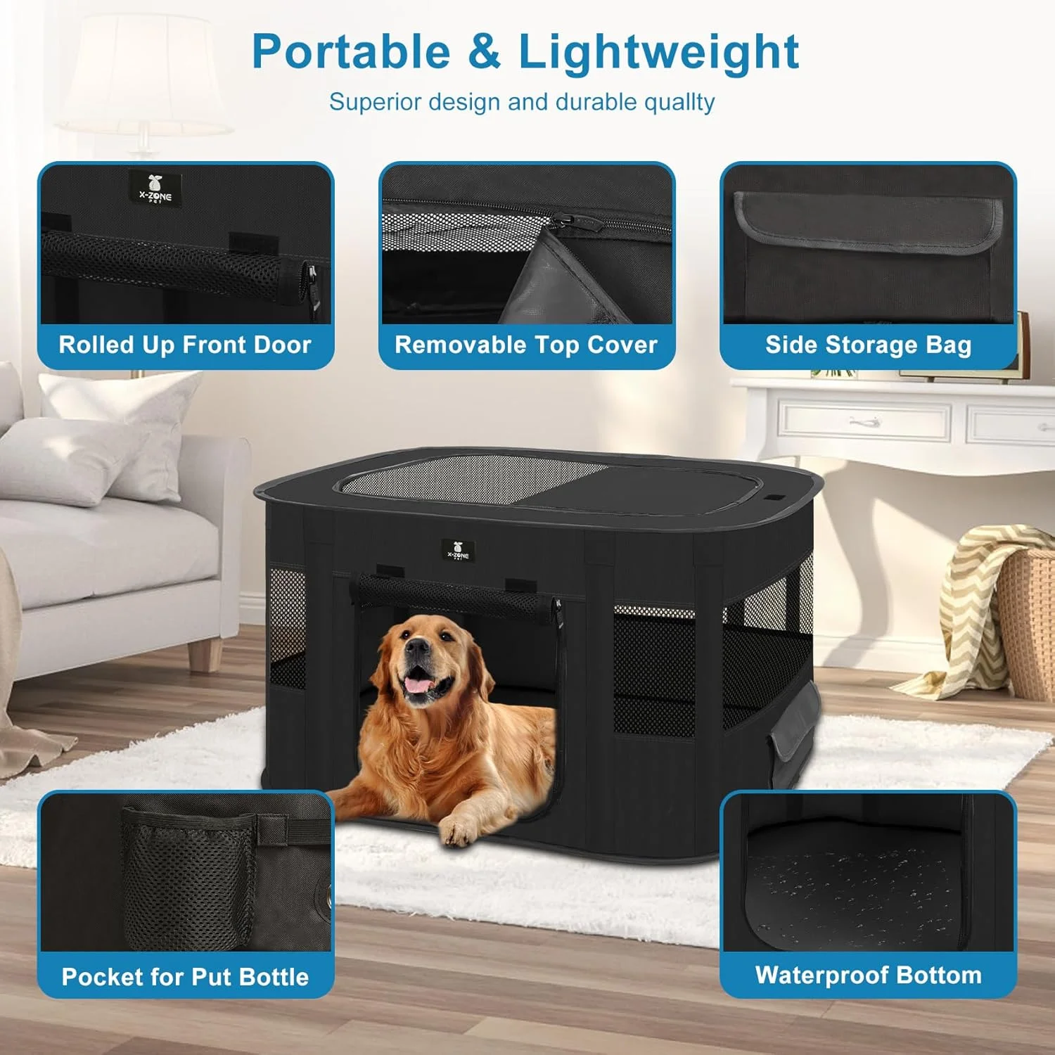 محوطه بازی سگ X-ZONE PET، محفظه قابل حمل حیوانات خانگی برای گربه ها، چادر تمرینی تاشو، مناسب برای استفاده در سفر در فضای داخلی و خارجی، ACAM