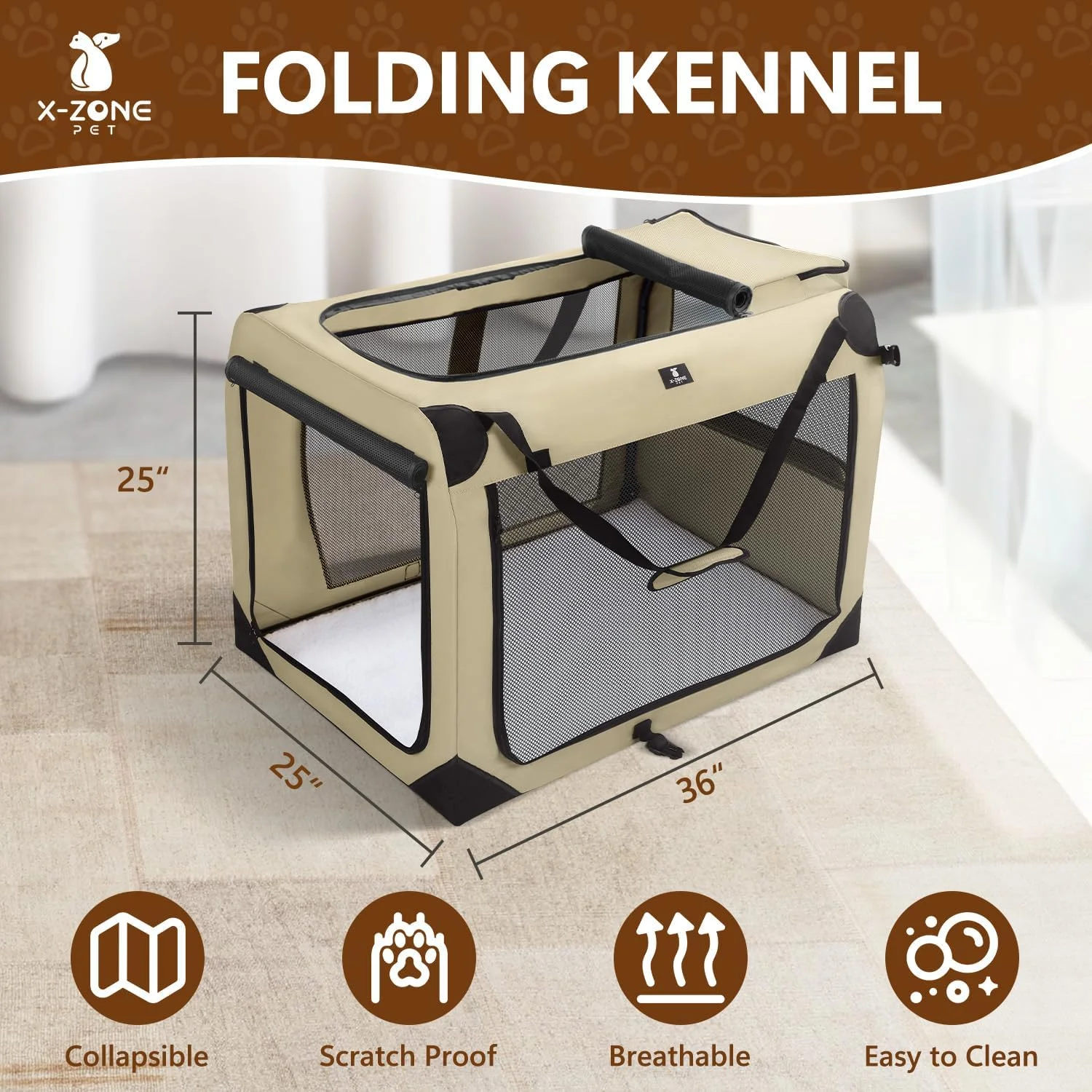  باکس حمل تاشو سگ X-ZONE PET با 3 درب، خانه حیوانات خانگی داخلی و خارجی، در اندازه ها و رنگ های مختلف موجود است، 90 سانتی متری، سفید شیری 14861381