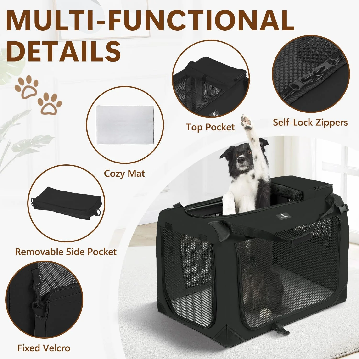 محفظه تاشو نرم سگ 3 در X-ZONE PET، خانه حیوانات خانگی داخلی و خارجی، سایزها و رنگ های مختلف موجود است، 36 اینچ، مشکی کربنی