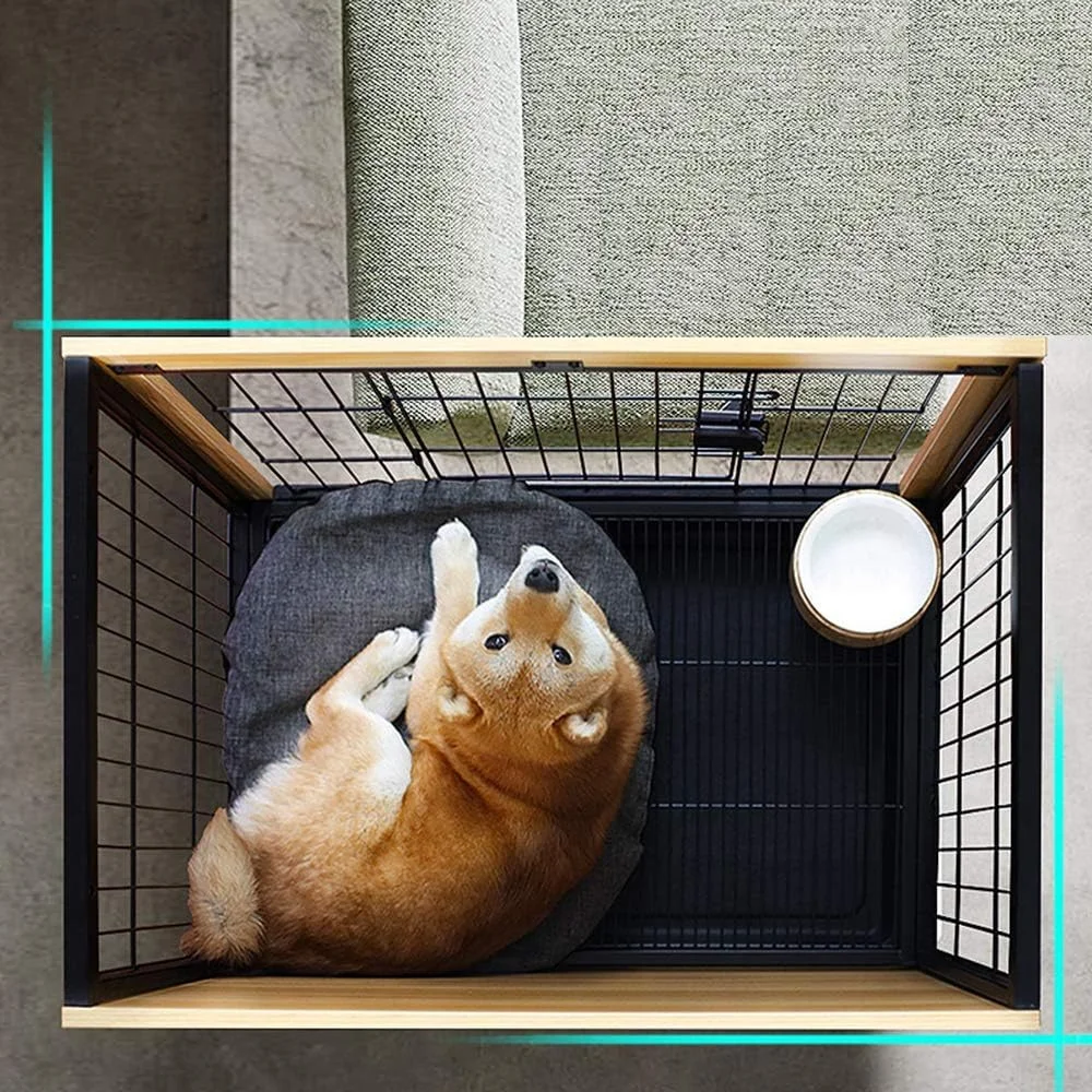 قفس سگ میز کنار تختی WYJW، لانه سگ چوبی، حصار سگ ضد آب و تمیز کردن آسان، 3 سایز مناسب برای حیوانات خانگی با انواع مختلف بدنی، L