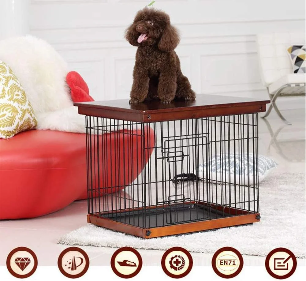 قفس سگ فلزی WYJW، باکس چوبی سگ و گربه با میز رویی و 2 درب ایمن، مناسب برای انواع سبک های خانه، 3 سایز مناسب برای سگ های بزرگ، متوسط ​​و کوچک، L