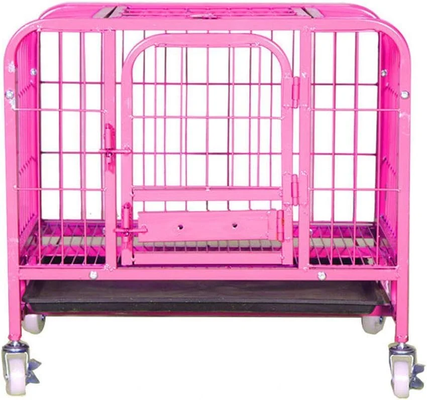 قفس فلزی سگ WYJW، جعبه حمل و نقل آموزش گربه توله سگ، دو درب، نورگیر سقفی با قفل، سینی توالت، مشکی، 78 * 55 * 75 سانتی متر (رنگ: صورتی، سایز: 78 * 55 * 75 سانتی متر)