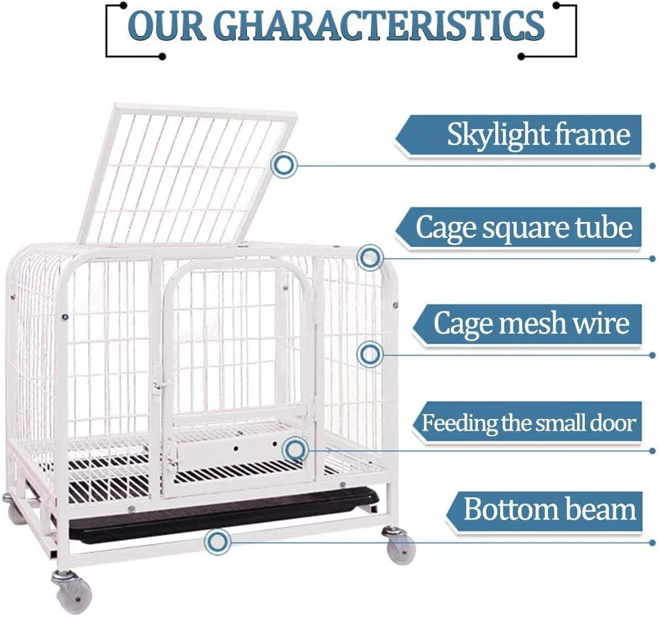 قفس فلزی سگ WYJW، جعبه حمل و نقل آموزش گربه توله سگ، دو درب، نورگیر سقفی با قفل، سینی توالت، مشکی، 78 * 55 * 75 سانتی متر (رنگ: صورتی، سایز: 78 * 55 * 75 سانتی متر)