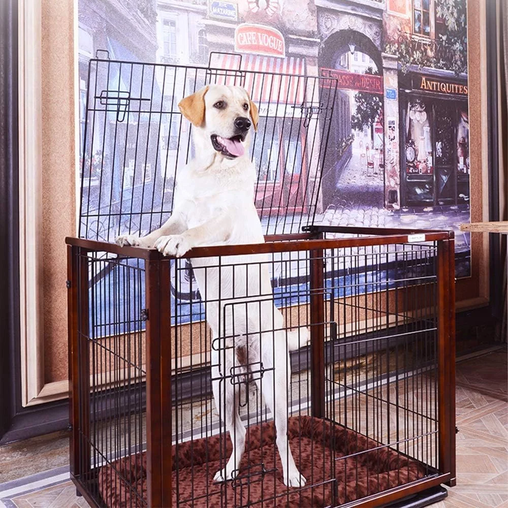 قفس حیوانات خانگی WYJW با میز، خانه سگ چوبی با قفس سگ، خانه حیوانات با دو درب، مناسب برای سبک های مختلف خانه، 2 اندازه مناسب برای سگ های بزرگ، متوسط ​​و کوچک، L