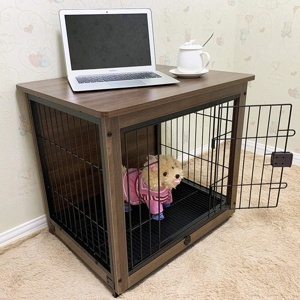 قفس سگ میز کنار تختی WYJW، قفس چوبی سگ، حصار سگ ضد آب و تمیز کردن آسان، 3 سایز مناسب برای حیوانات خانگی با انواع مختلف بدن، S