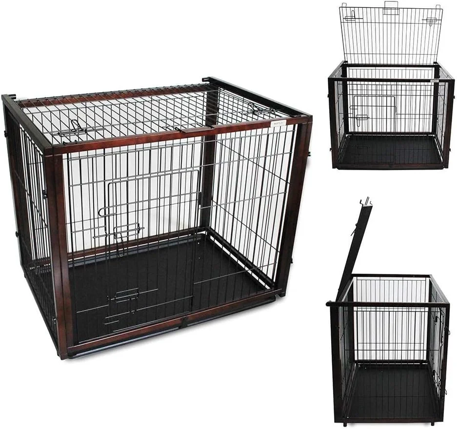 قفس حیوانات خانگی WYJW با میز، خانه سگ چوبی با قفس سگ، دارای دو درب، مناسب برای سبک های مختلف خانه، 2 اندازه مناسب برای سگ های بزرگ، متوسط ​​و کوچک، S