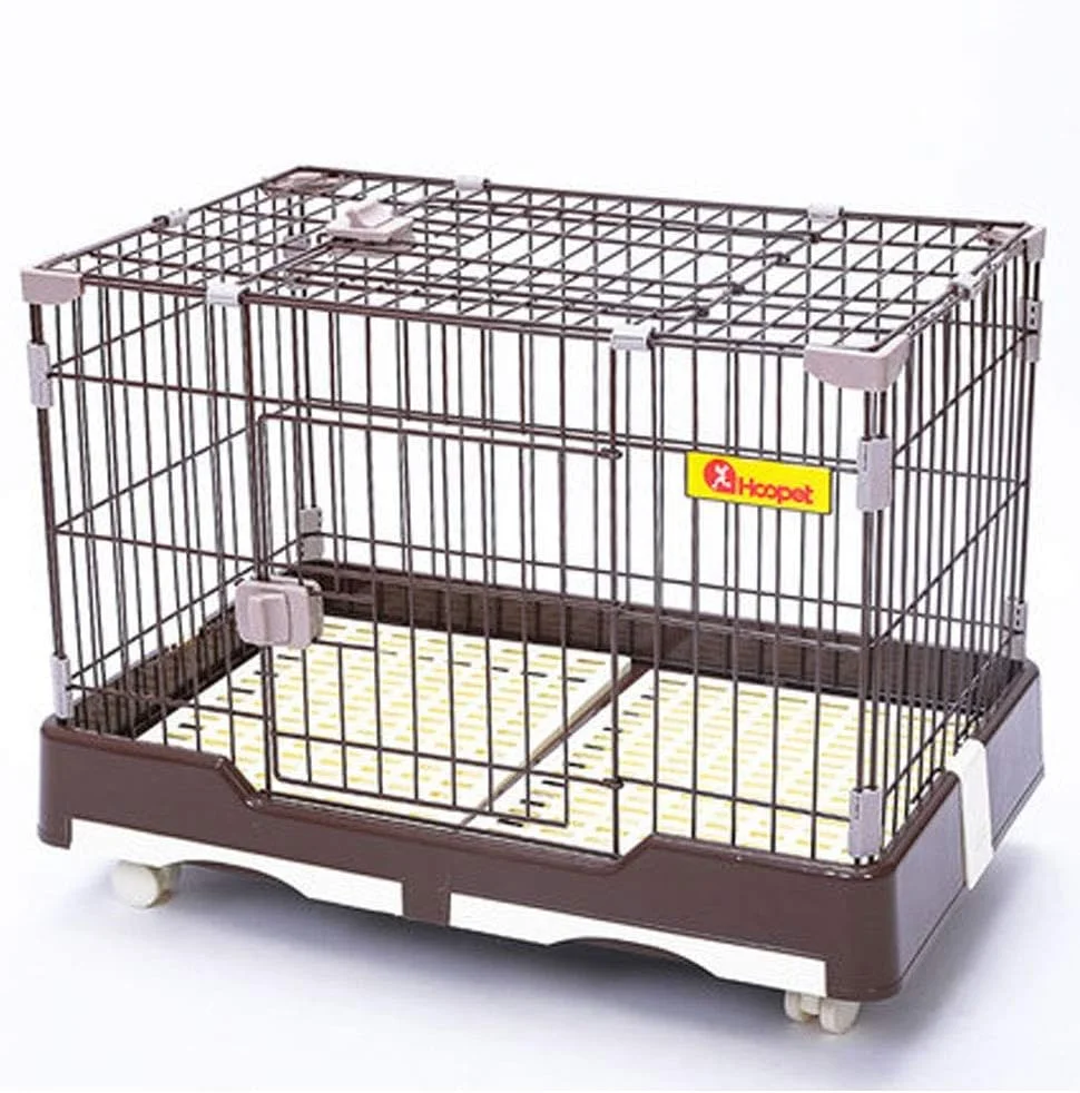 قفس سگ سنگین WYJW، قفس فلزی قوی برای سگ های بزرگ با چرخ، با سینی قابل جابجایی، قفس سگ چرخ دار، قفس استیل، قفس حصاری، مناسب برای استفاده خانگی در داخل خانه (قهوه ای 75*62*99 سانتی متر)