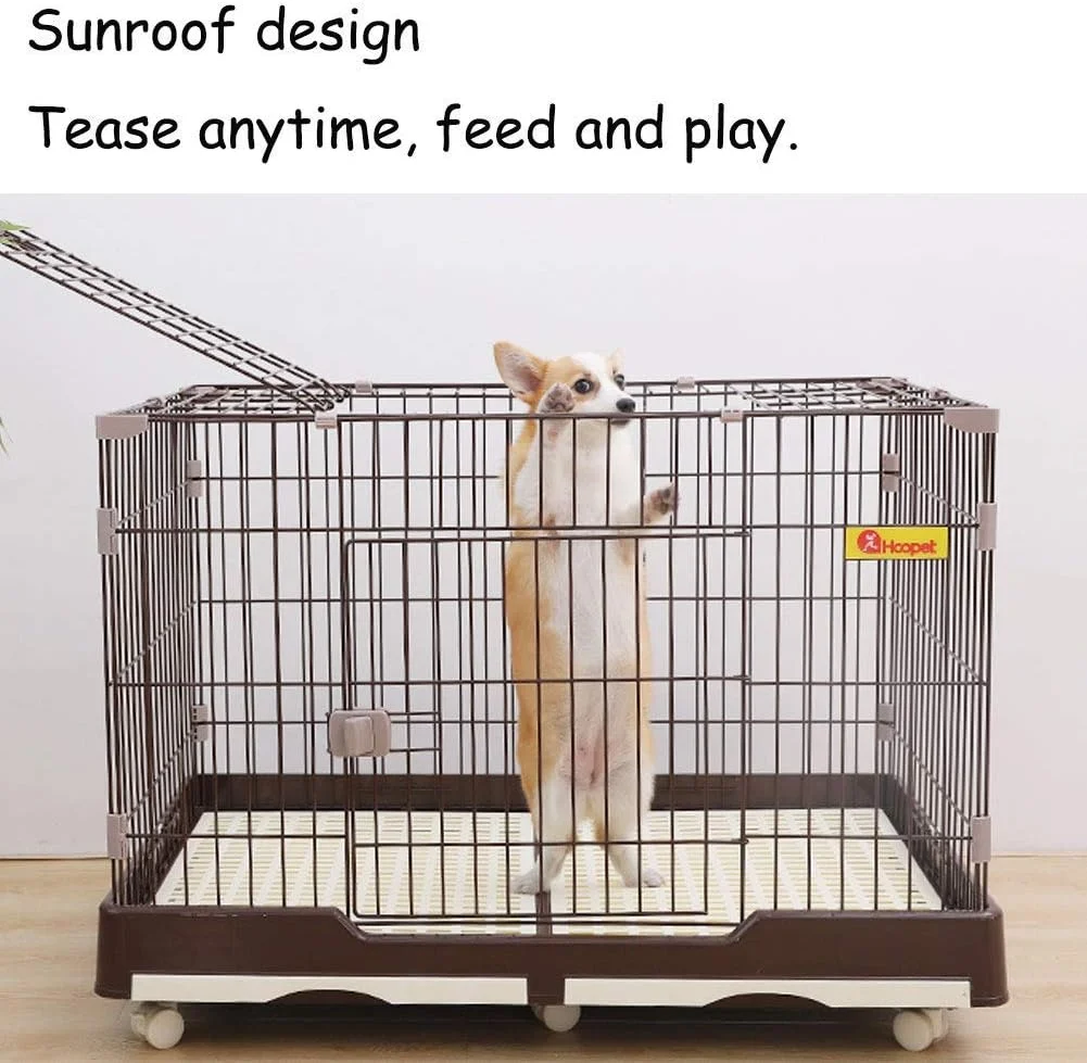 قفس سگ سنگین WYJW، قفس فلزی قوی برای سگ های بزرگ با چرخ، با سینی قابل جابجایی، قفس سگ چرخ دار، قفس استیل، قفس حصاری، مناسب برای استفاده خانگی در داخل خانه (قهوه ای 75*62*99 سانتی متر)