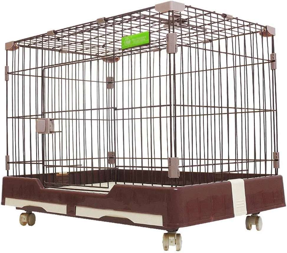 خانه سگ WYJW، قفس سگ با توالت، قفس حیوانات خانگی، قفس بزرگ خرگوش، قفس فلزی تک درب سگ، قفس لوکس حیوانات خانگی، قهوه ای، L
