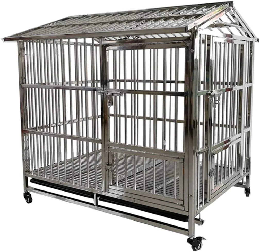 قفس سگ استیل ضد زنگ WYJW، قفس تاشو سگ متوسط و بزرگ برای داخل خانه (سایز: M)