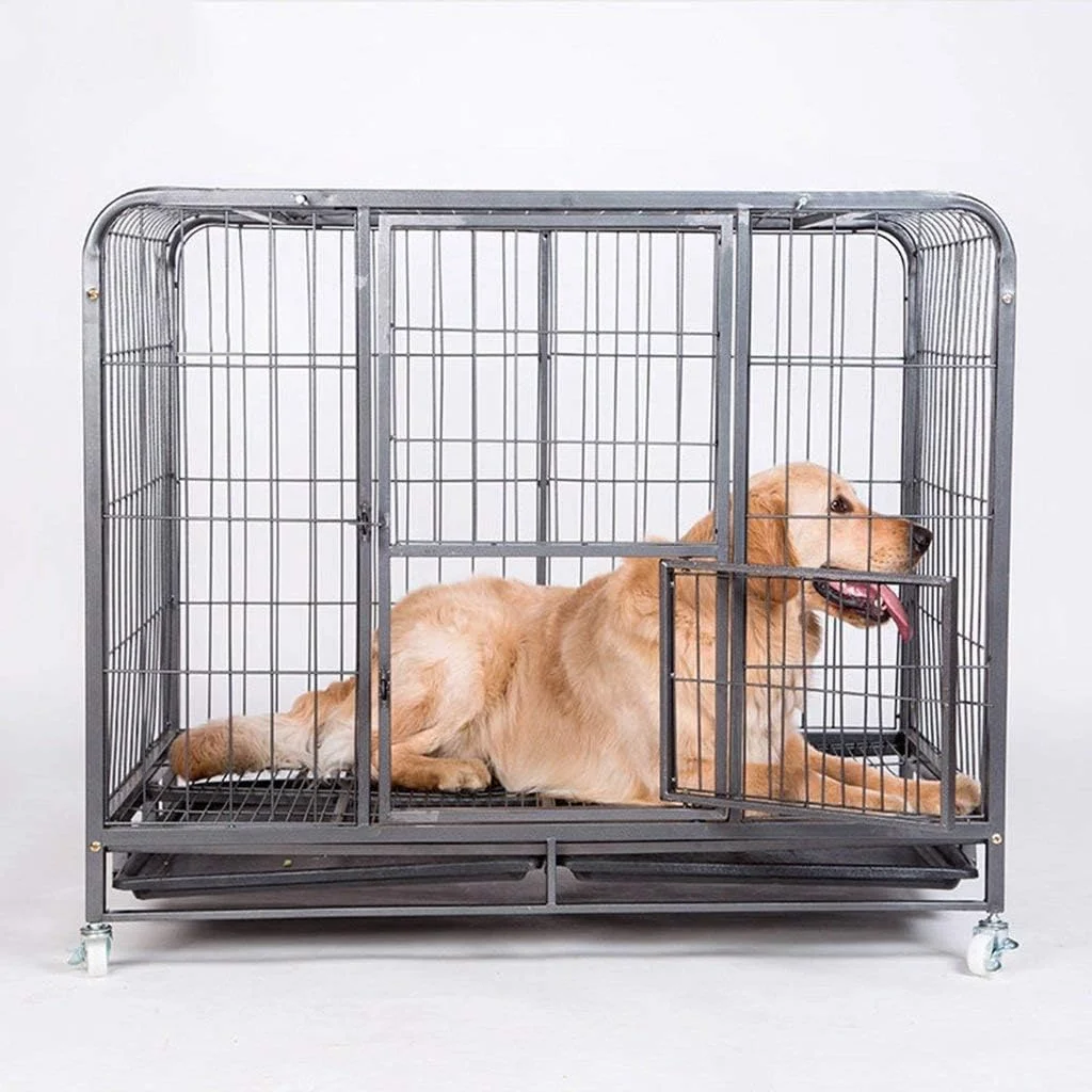 قفس سگ فلزی تاشو تک درب کوچک WYJW با سقف آفتابگیر و سینی، مناسب فضای داخلی و خارجی، مشکی