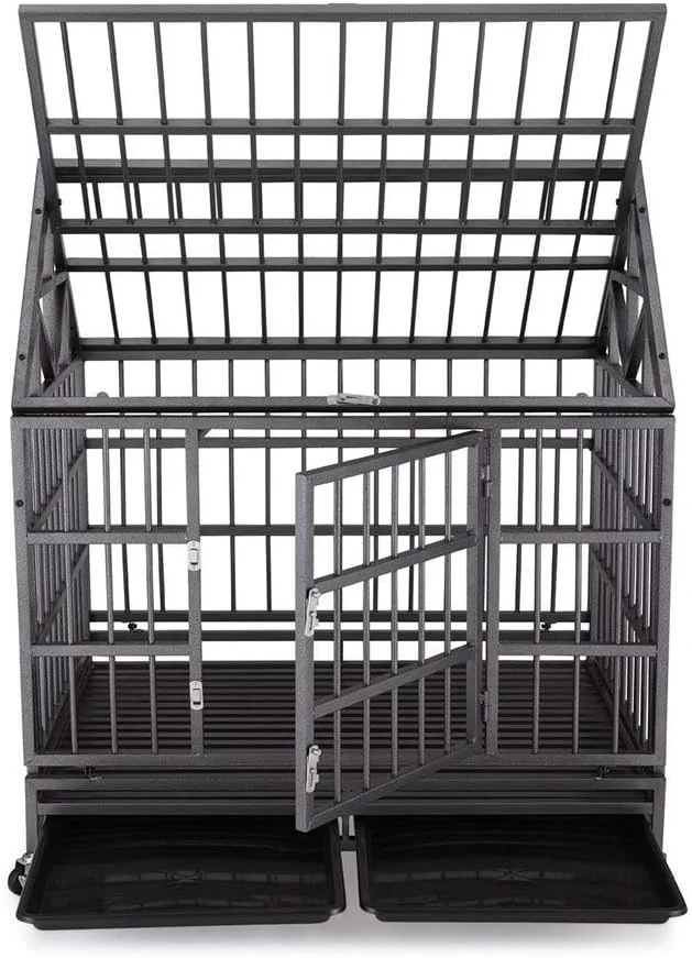 قفس سگ سنگین WYJW، لانه بازی سگ از جنس استیل ضد زنگ قوی، قفس تاشو سگ با درب دوتایی و چرخ قفل شونده، مونتاژ و تمیز کردن آسان برای سگ های کوچک، متوسط و بزرگ، سایز S