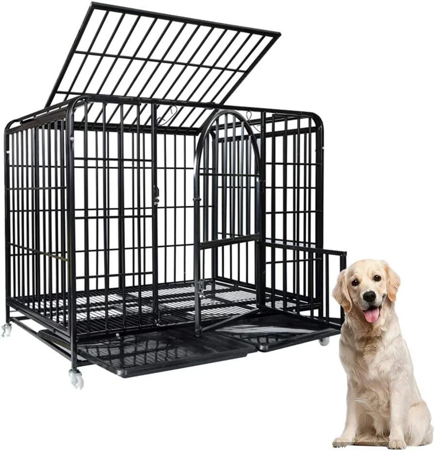 قفس سگ WYJW، لانه فلزی و محوطه بازی حیوانات خانگی با سینی ضد نشت، 4 سایز مناسب برای سگ های بزرگ، متوسط ​​و کوچک در داخل و خارج از خانه، XL
