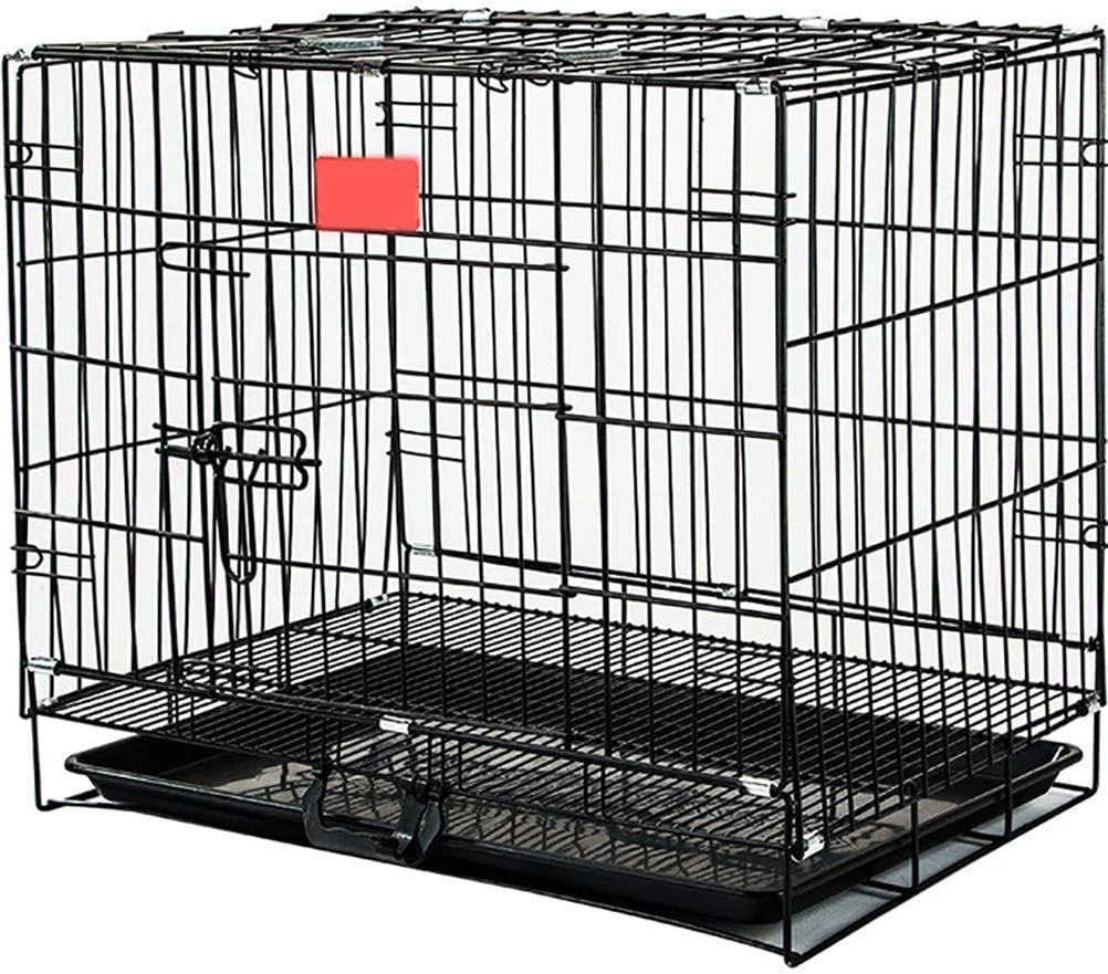 قفس سگ و توله سگ WYJW، قفس فلزی تاشو دو درب با سینی پلاستیکی، مشکی، سایز خیلی بزرگ: 91 * 58 * 48 سانتی متر