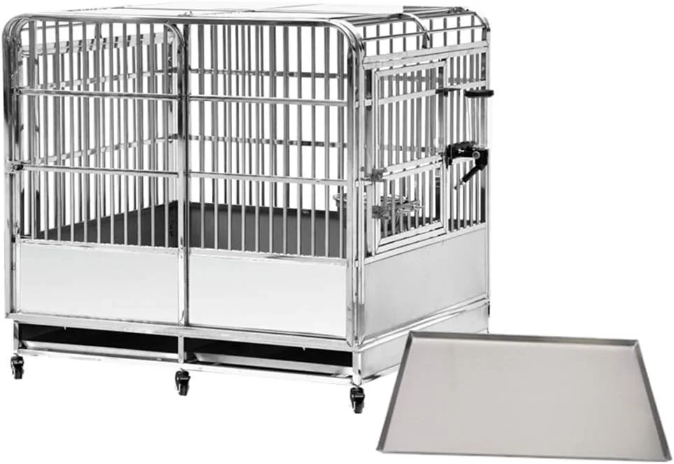 قفس سگ خانگی WYJW، قفس حمل و نقل بزرگ استیل ضد زنگ، قفس حمل و نقل حیوانات خانگی در داخل و خارج از منزل با سینی توالت 4 چرخ، B، 95 * 68 * 86 سانتی متر (رنگ: A، اندازه: 110 * 77 * 102 سانتی متر)
