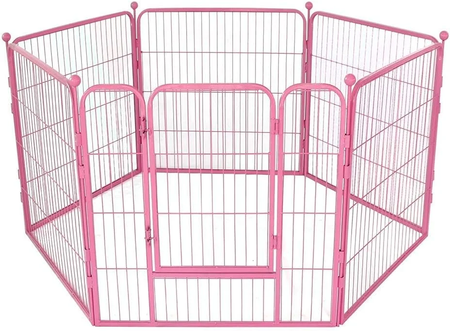 قفس سگ WYJW، محوطه بازی توله سگ، حصار بازی حیوانات خانگی، حصار قابل حمل برای استفاده در داخل و خارج از منزل، 6 پنل تاشو، نقره ای، 70 * 70 سانتی متر * 6 (رنگ: صورتی، اندازه: 70 * 70 سانتی متر * 6)