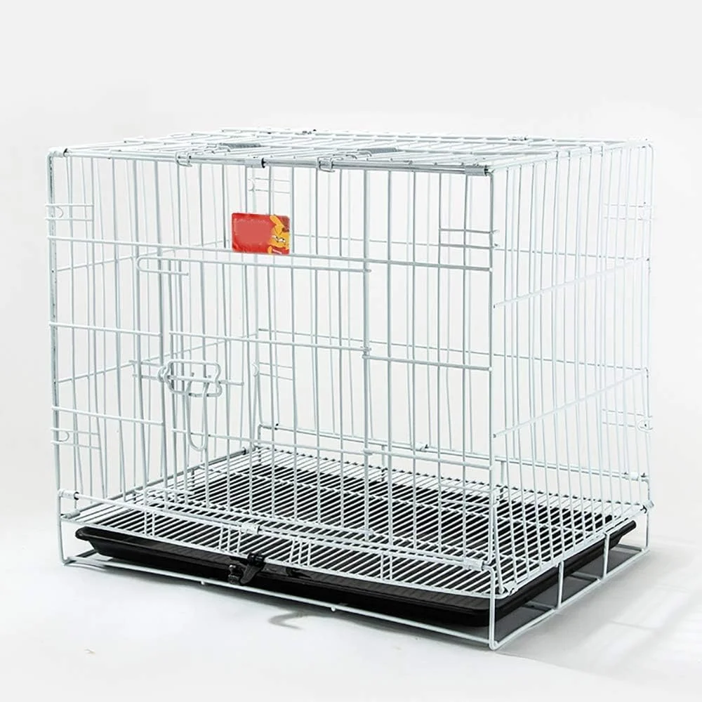 قفس سگ تاشو فلزی تک درب WYJW، با سینی/نورگیر قفس حیوانات خانگی برای آموزش لوازم و لوازم جانبی حیوانات خانگی، محکم و ایمن، سفید، XL: 91X58X48 سانتی متر