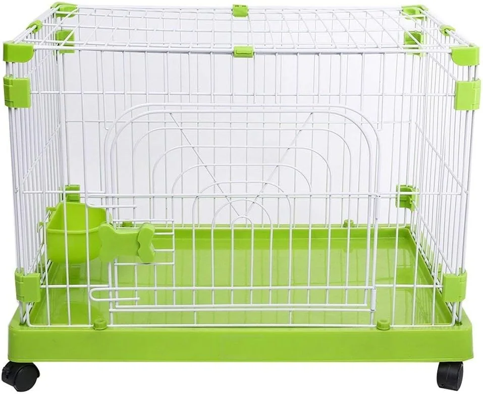 قفس سگ قابل حمل کوچک WYJW با چرخ، خانه گربه فلزی پلاستیکی سبز، مناسب فضای داخلی و خارجی (اندازه: متوسط 70 * 50 * 60 سانتی متر)