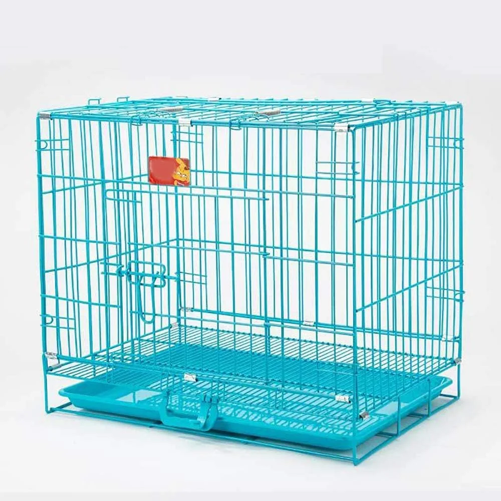 قفس سگ تاشو فلزی تک درب WYJW، با سینی/نورگیر قفس حیوانات خانگی برای آموزش لوازم و ملزومات حیوانات خانگی، محکم و ایمن، آبی، XL: 91X58X48 سانتی متر