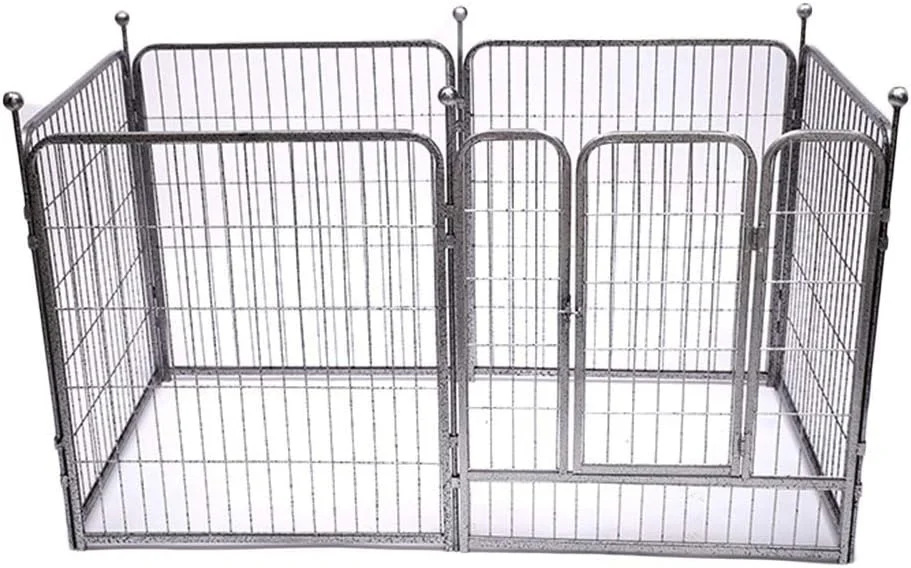 قفس سگ WYJW، محوطه بازی فلزی داخلی، قفس تمرین حیوانات کوچک، جعبه تاشو، بسته تخت 6 پنلی با قفل درب، بنفش، S (رنگ: نقره ای، سایز: بزرگ)