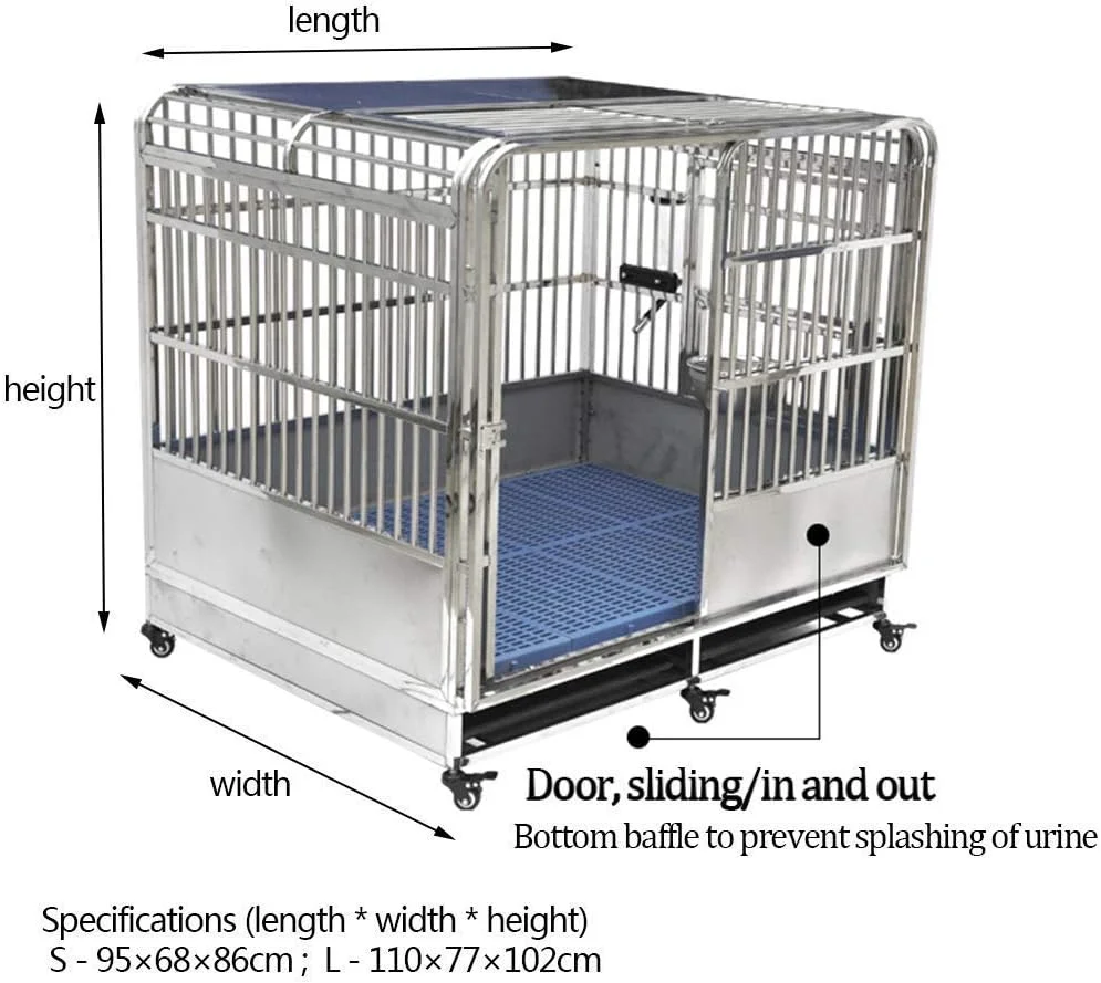 قفس سگ خانگی WYJW، قفس حمل و نقل بزرگ استیل ضد زنگ، قفس حمل و نقل حیوانات خانگی در داخل و خارج از منزل با سینی توالت 4 چرخ، B، 95 * 68 * 86 سانتی متر (رنگ: A، اندازه: 110 * 77 * 102 سانتی متر)