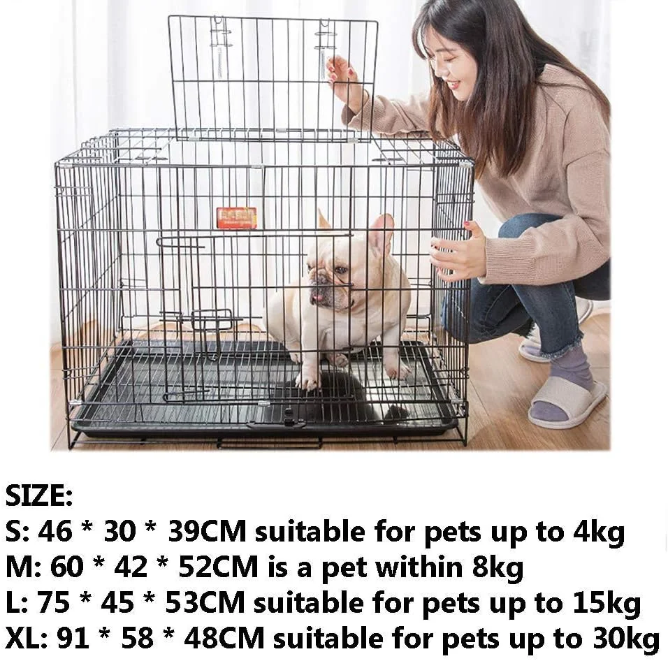قفس سگ و توله سگ WYJW، قفس فلزی تاشو دو درب با سینی پلاستیکی، مشکی، سایز خیلی بزرگ: 91 * 58 * 48 سانتی متر