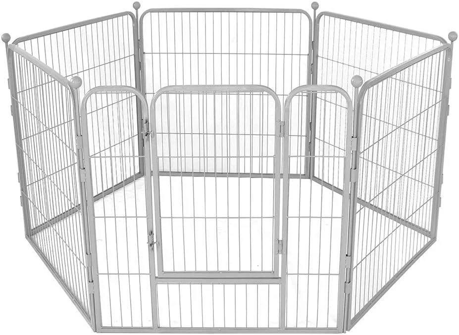 قفس سگ WYJW، محوطه بازی توله سگ، حصار بازی حیوانات خانگی، حصار قابل حمل برای استفاده در داخل و خارج از منزل، حیاط 6 پنل تاشو، نقره ای، 70 * 70 سانتی متر * 6 (رنگ: نقره ای، اندازه: 50 * 60 سانتی متر * 6)