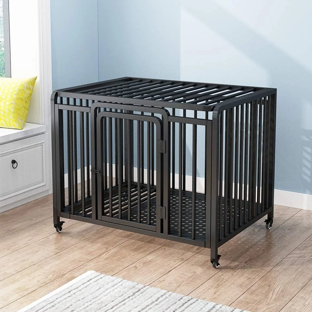 قفس سگ WYJW، لانه سگ فلزی سنگین با سینی و چرخ، حصار سگ بزرگ ضخیم شده برای تمیز کردن آسان برای حیوانات خانگی کوچک، متوسط ​​و بزرگ، مشکی، S