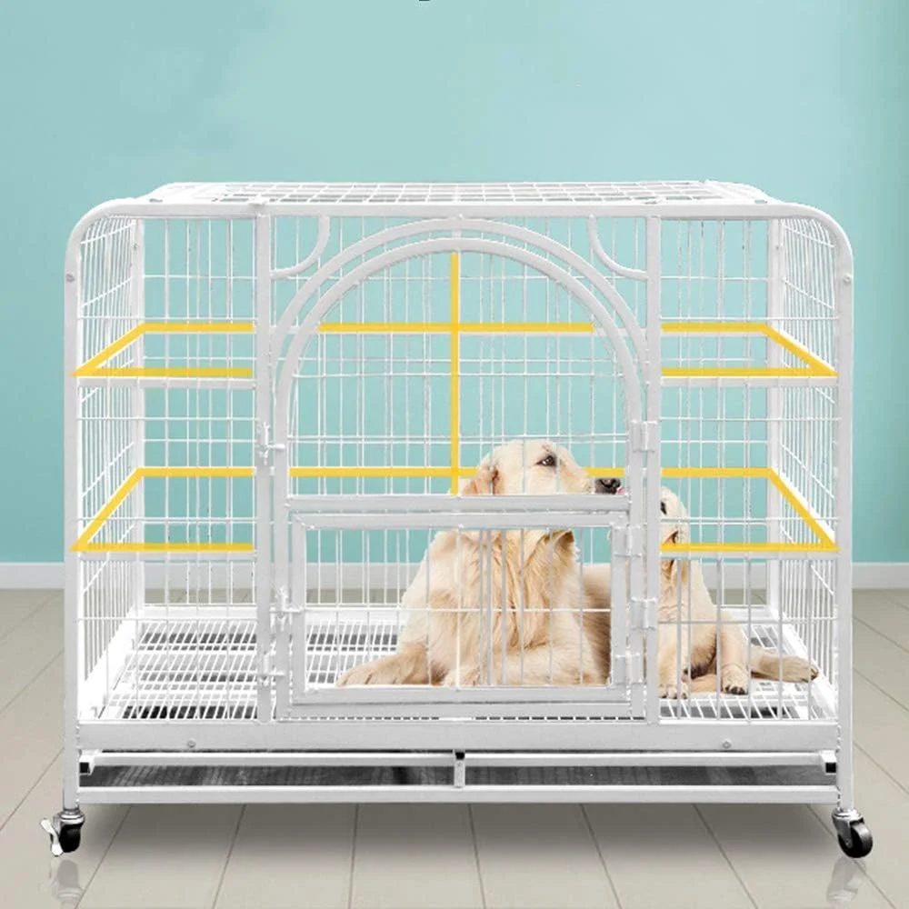 قفس سگ فلزی سنگین WYJW با سینی و چرخ، 4 سایز و رنگ مناسب برای سگ های بزرگ، متوسط ​​و کوچک، سفید، L