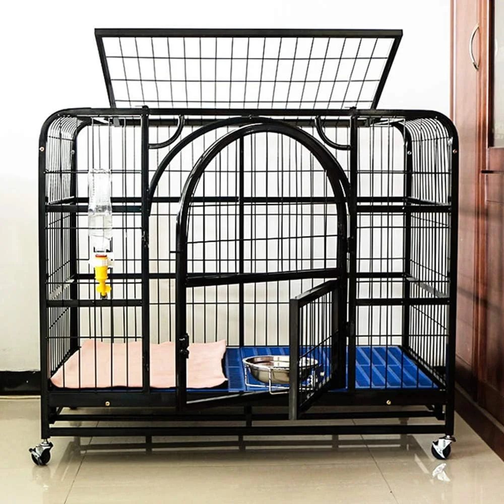 قفس سگ فلزی سنگین WYJW با سینی و چرخ، 4 سایز و رنگ مناسب برای سگ های بزرگ، متوسط ​​و کوچک، سفید، L