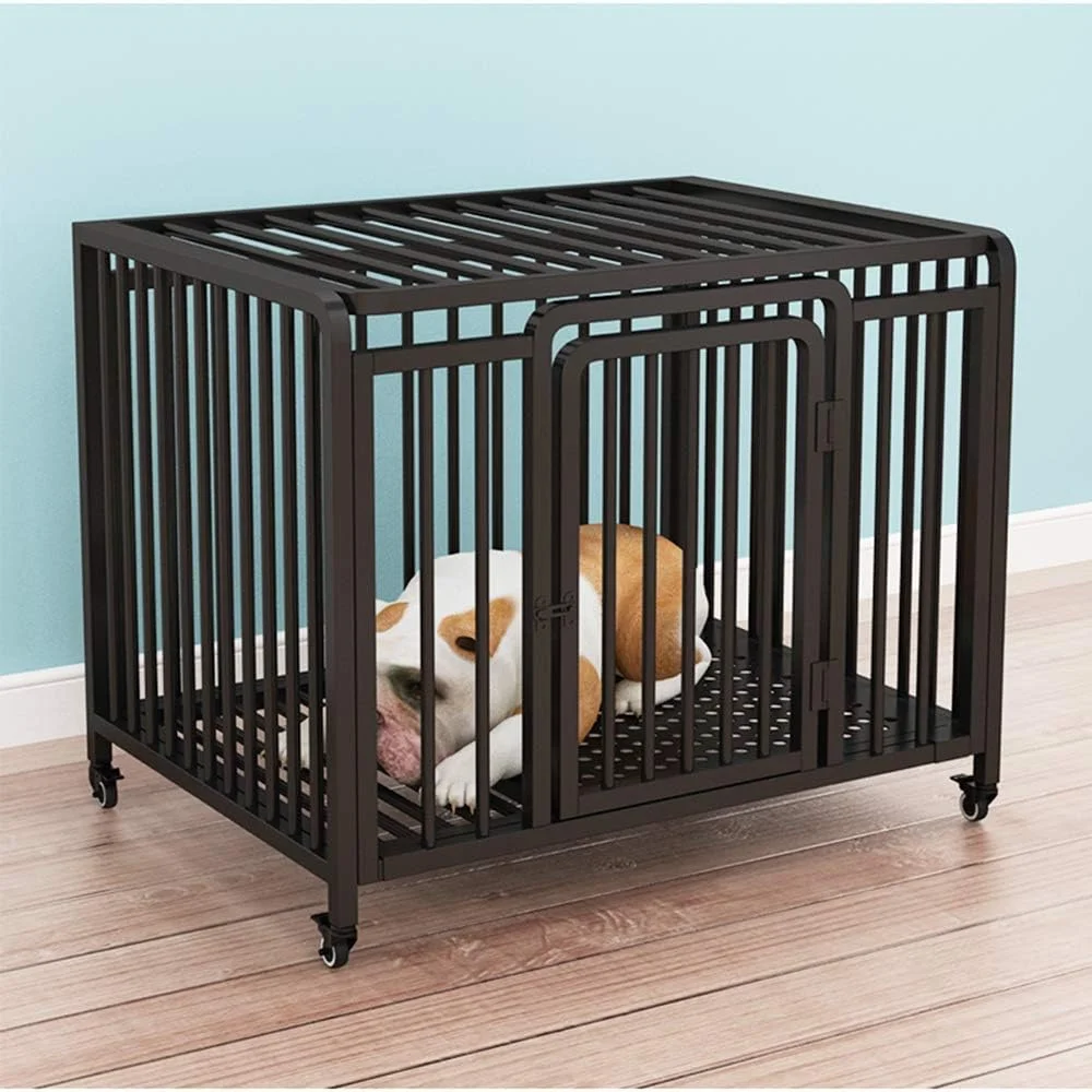 قفس سگ WYJW، لانه سگ فلزی سنگین با سینی و چرخ، حصار سگ بزرگ ضخیم شده برای تمیز کردن آسان برای حیوانات خانگی کوچک، متوسط ​​و بزرگ، مشکی، S